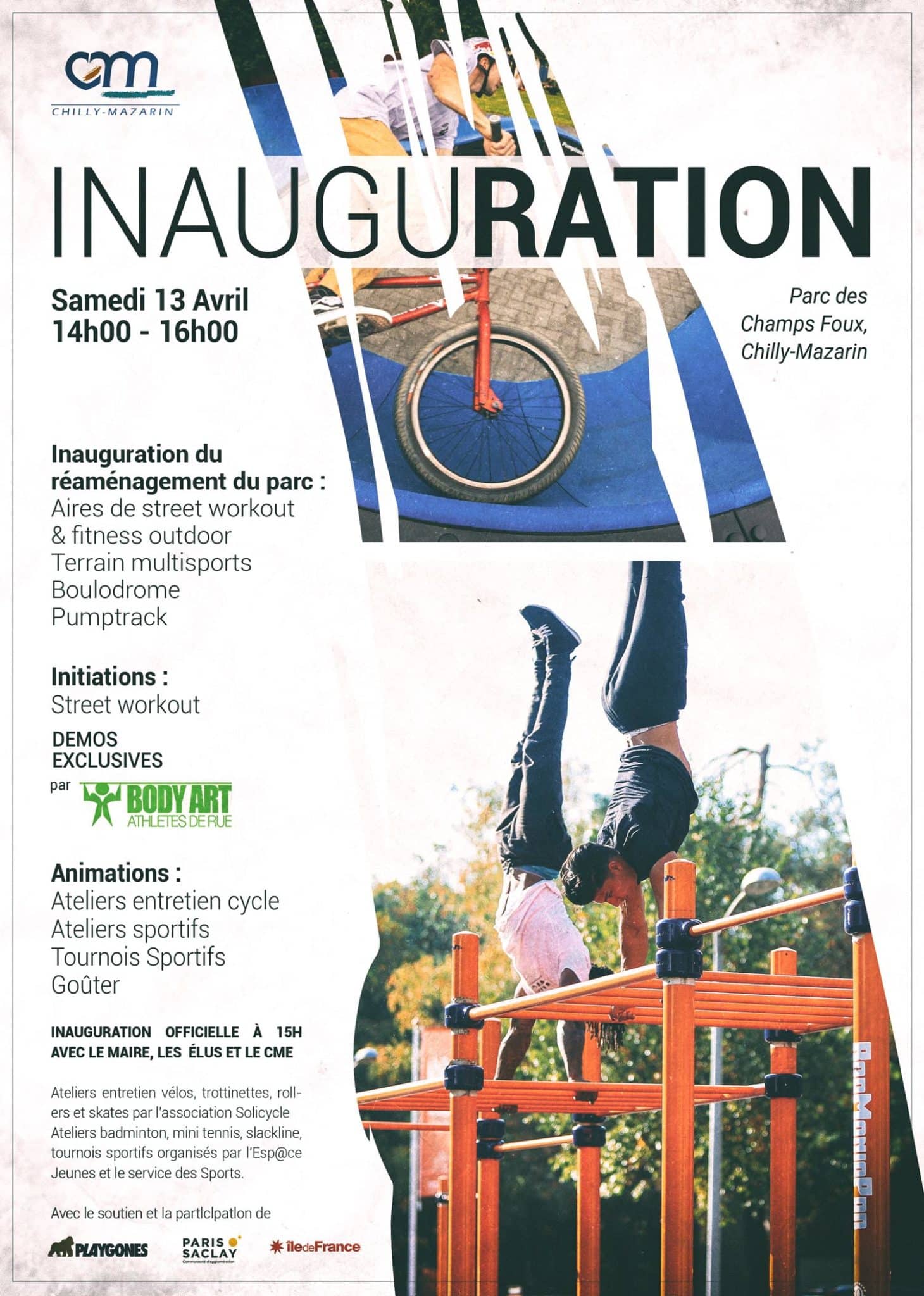 Affiche pour l’inauguration du réaménagement du parc dans la commune de Chilly-Mazarin